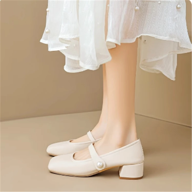 SAGGYKK/闪瑶粗跟增高玛丽珍女鞋2025新款小皮鞋法式单鞋高跟鞋女