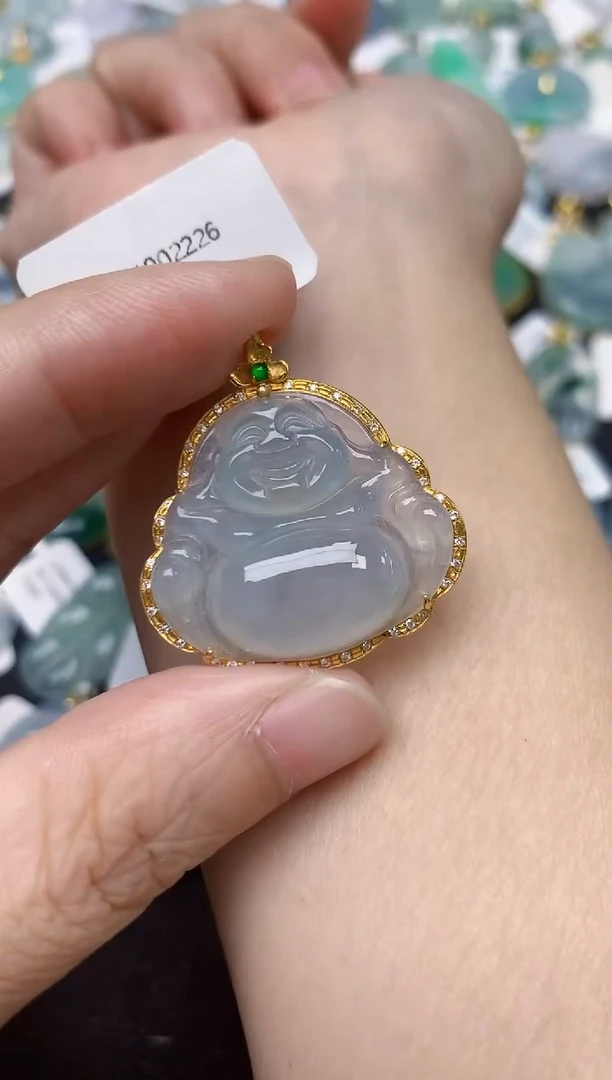 颈饰18K金镶嵌翡翠天然缅甸A货翡翠