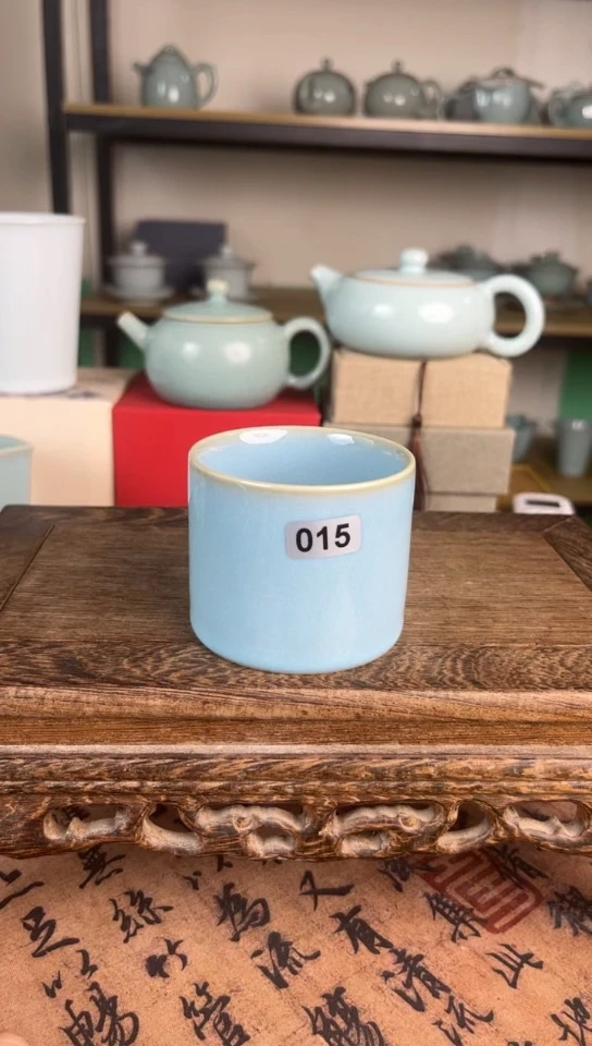 杯小*哥015号天蓝釉直壁杯开片孤品