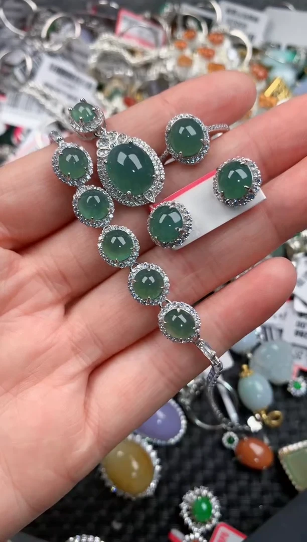 银S925镶嵌戒指翡翠999---5