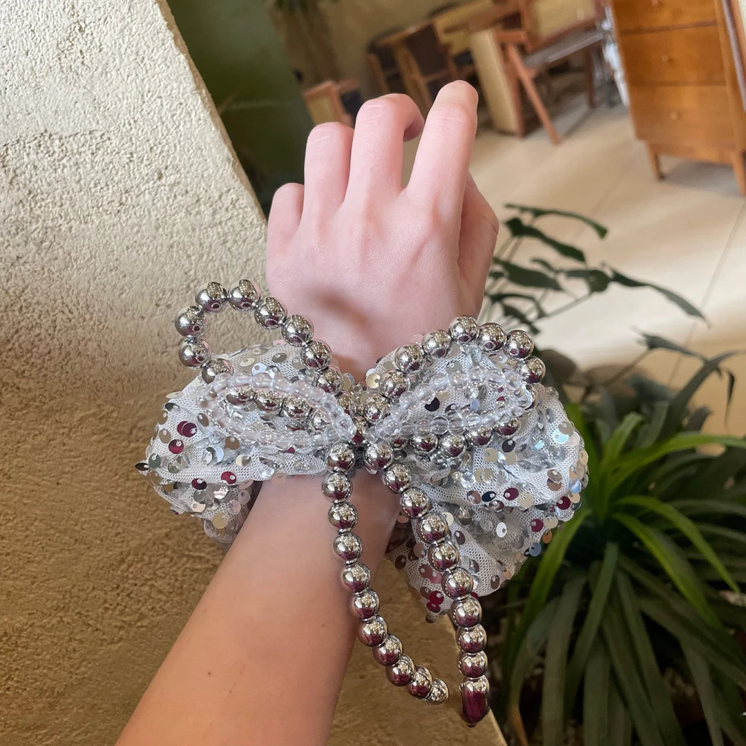 亮片串珠森系蝴蝶结发圈