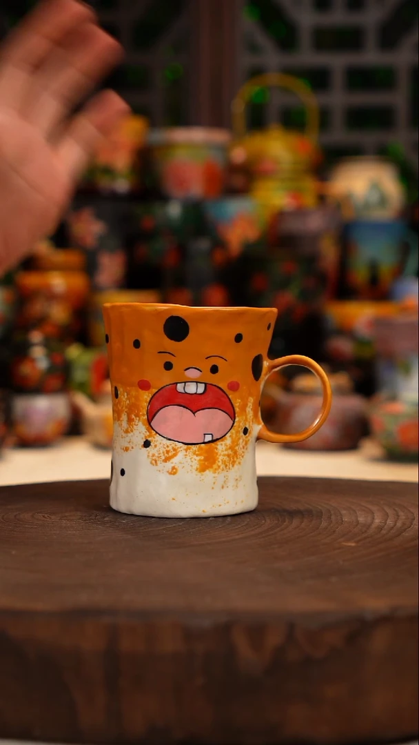 油画手绘釉下彩杯子