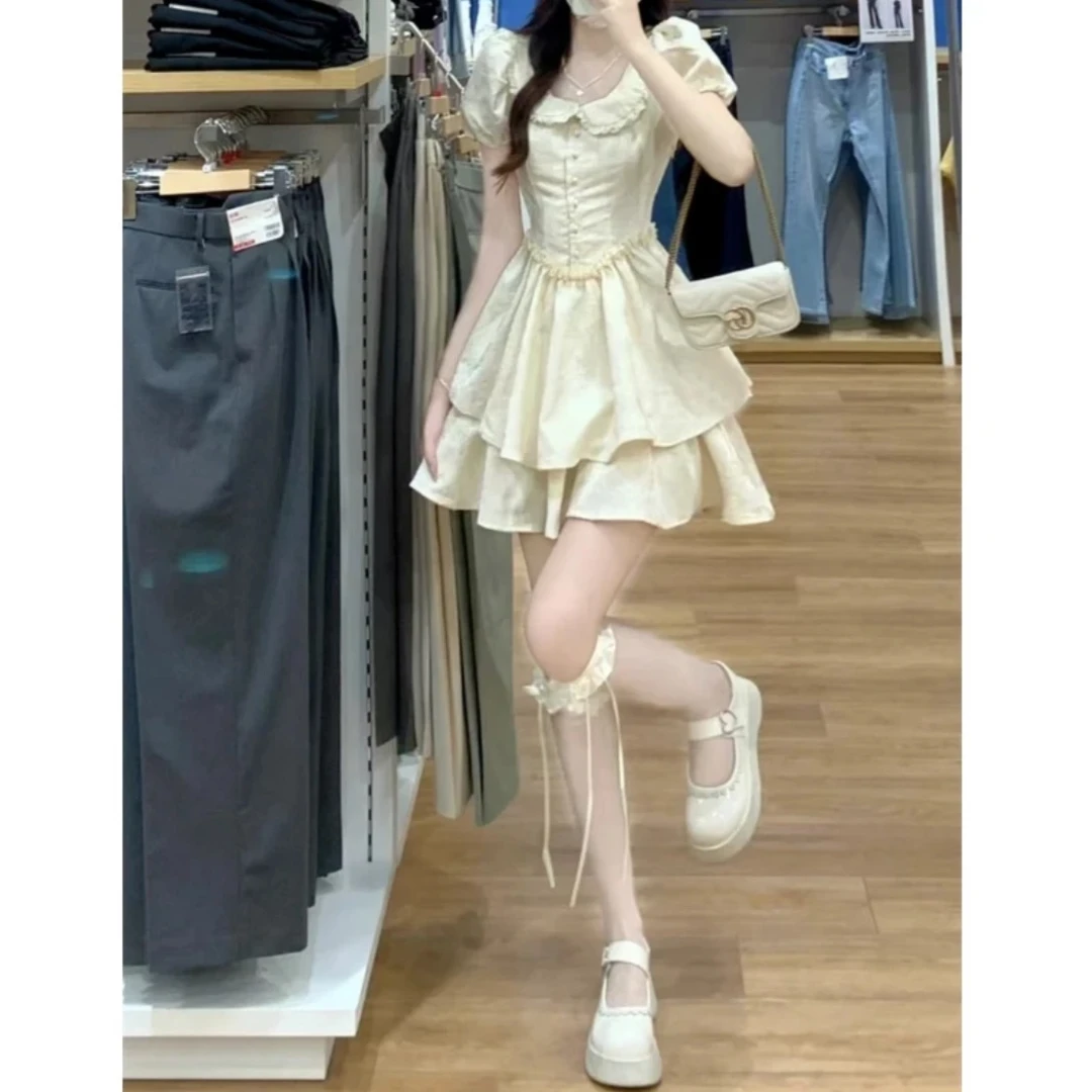 【贝蒂公主】娃娃领套装夏泡泡袖初恋小个子套装裙收腰蓬蓬裙