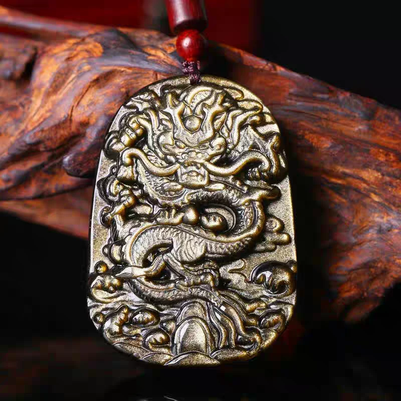 天然金曜石威武霸气的龙牌吊坠