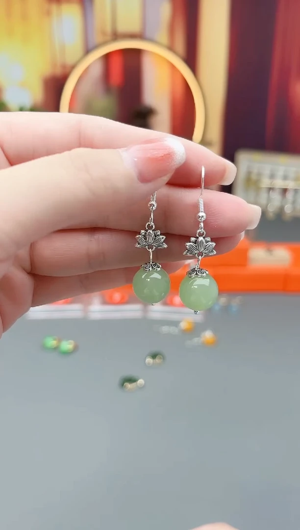 银S925镶嵌东陵石耳饰427