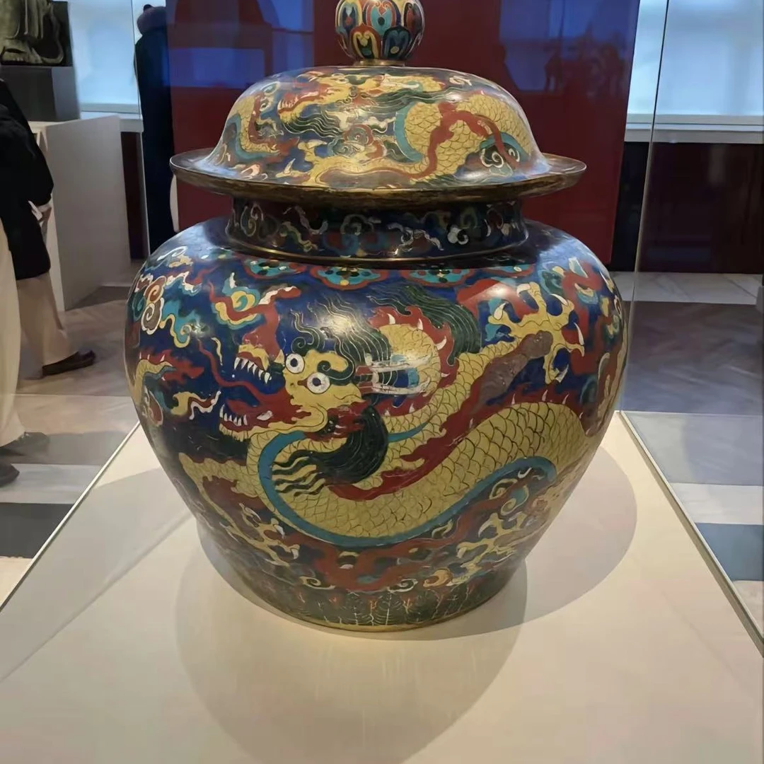 景泰蓝双龙戏珠大龙罐铜胎手工艺品家居摆件