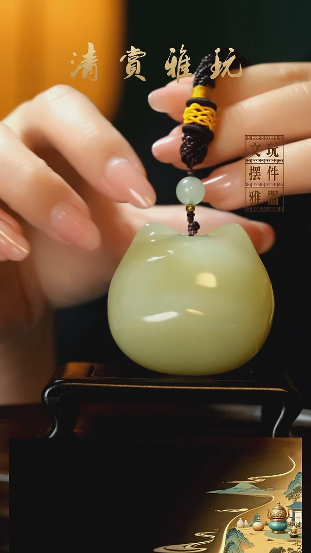 玉《猫头》手把件摆件