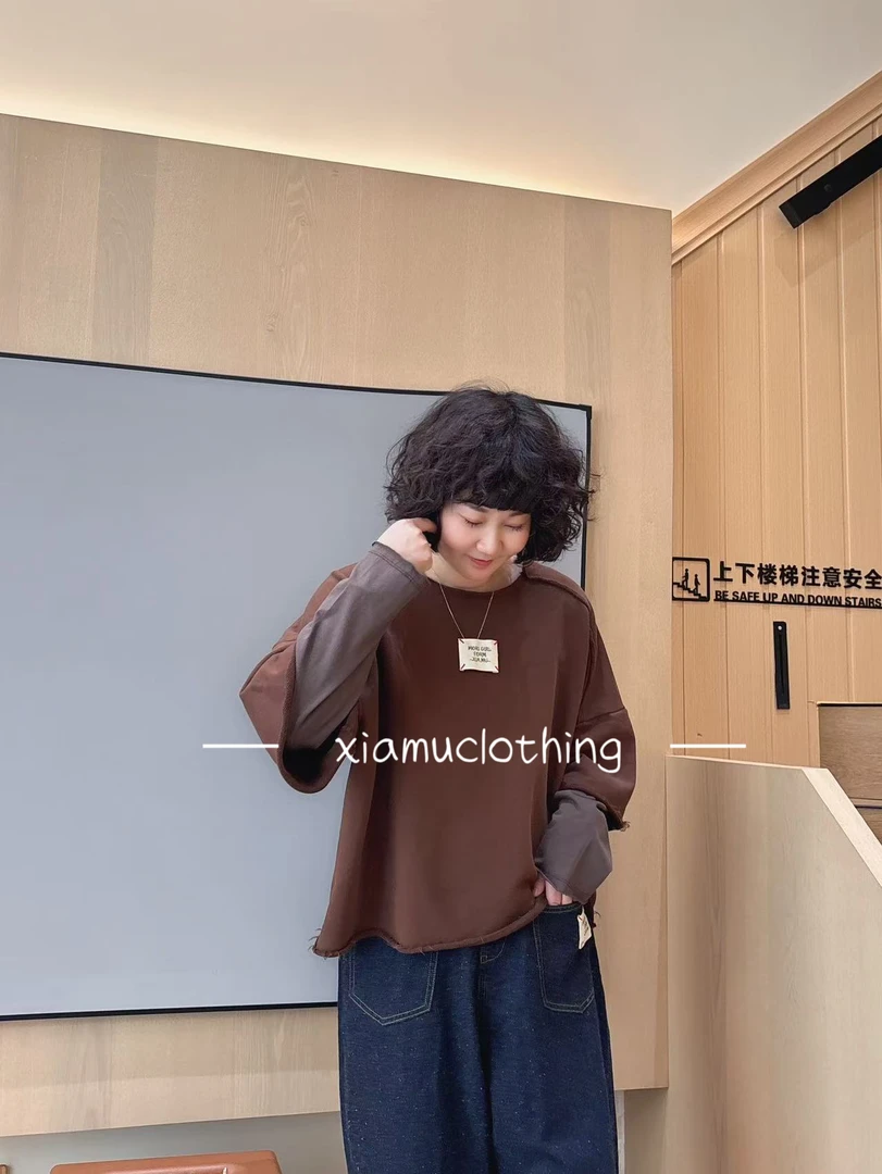 夏沐家春款拼接你假两件休闲T恤9945