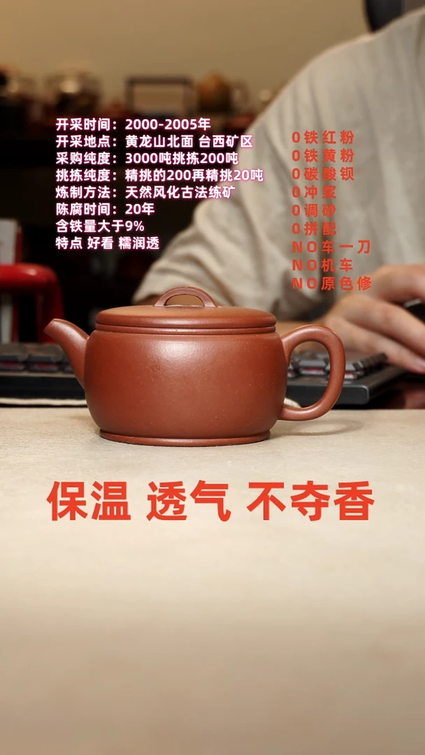 茶壶紫砂负20多米 黄龙山紫泥（小熊底槽清）铁9%半手 180毫升
