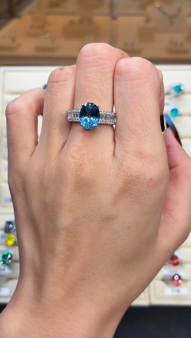 银S925镶嵌戒圈海蓝宝石00000