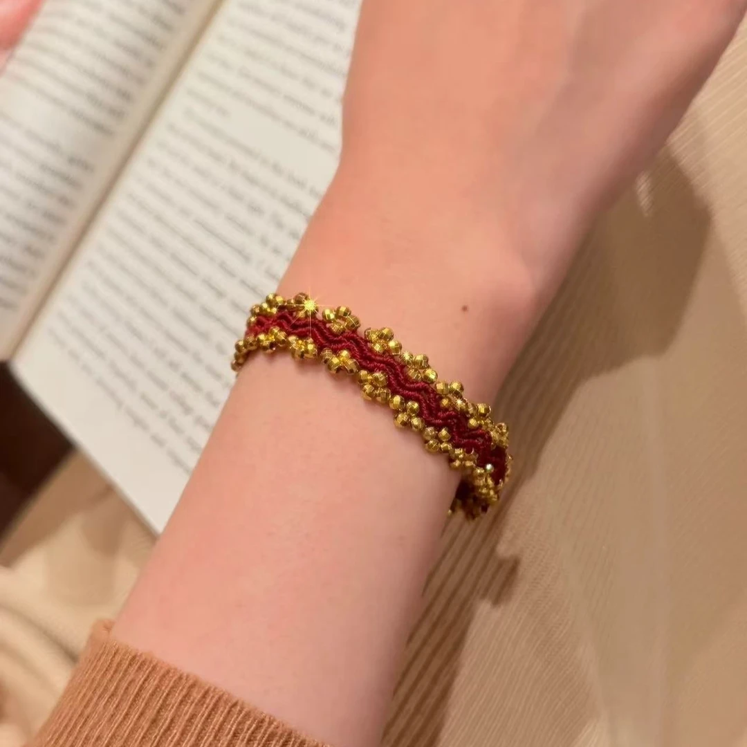 铜合金手链 红色波浪纹手链女新中式时尚精致百搭高级感新年手绳