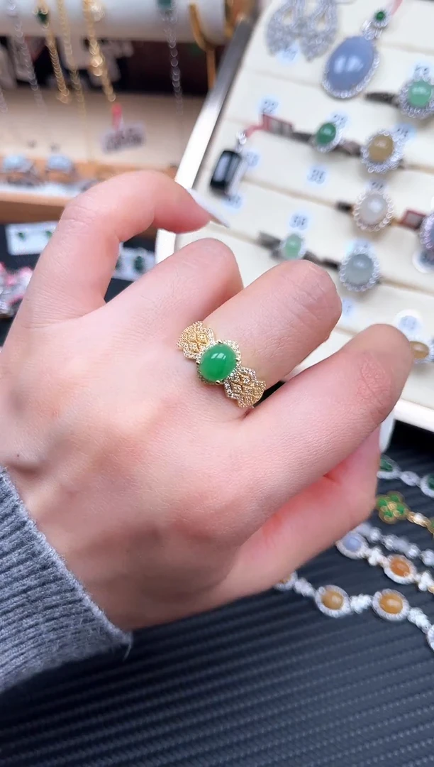 【闪购商品】翡翠戒指银S925镶嵌天然A货翡翠26