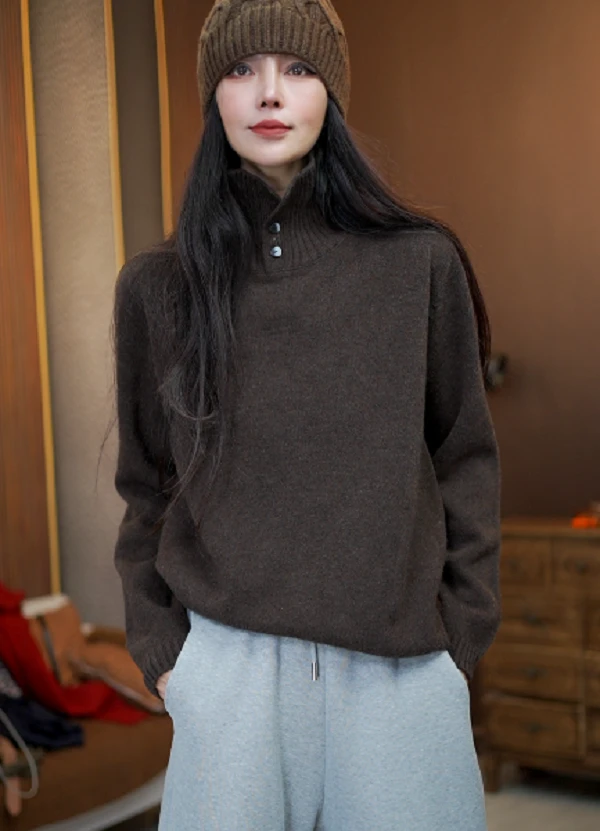 （清）新款高领三粒扣长袖毛衣20291