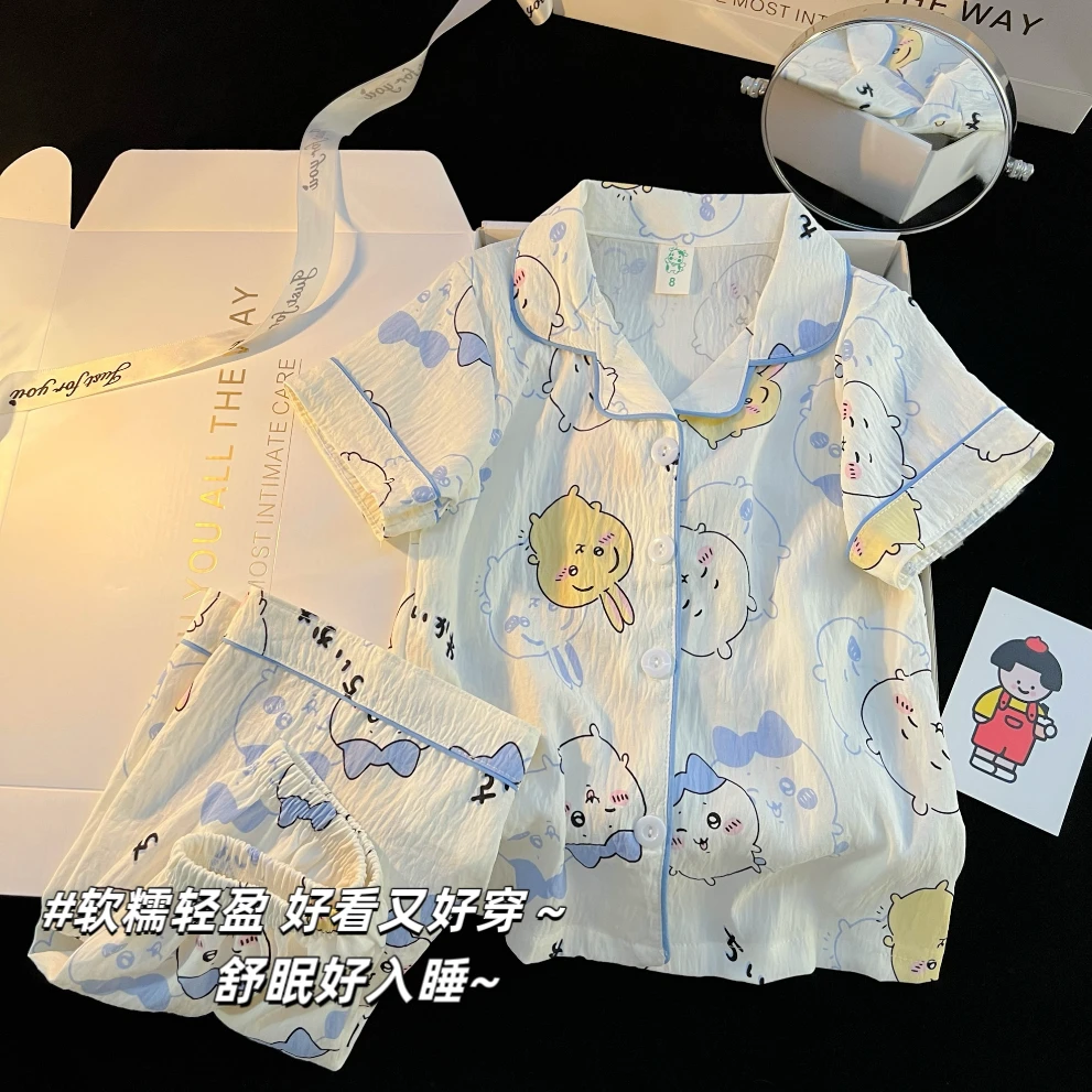 吉伊卡哇chiikawa儿童睡衣女夏季云朵棉短袖短裤可爱小八家居服夏