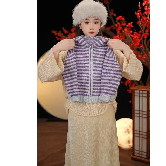 针织韩版休闲条纹男童女童百搭撞色毛衣拼色毛针织衫宽松