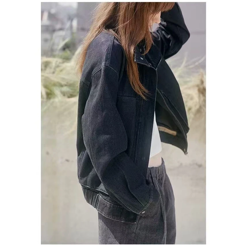 专柜新款【衣长62】 深色水洗棉质牛仔外套上衣短外套