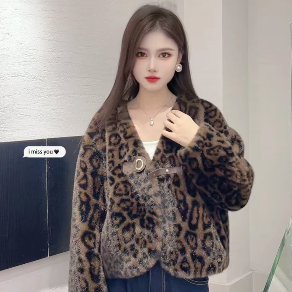 A19-59加厚ins潮流外套短款气质网红时尚休闲宽松秋冬豹纹冬季