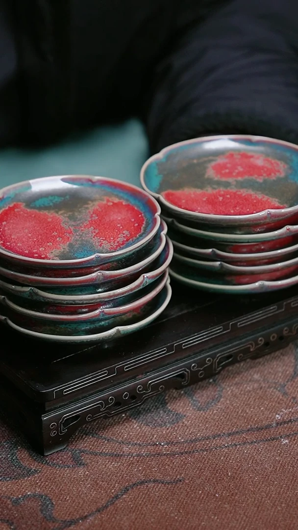【闪购商品】132-20花口杯垫（炉钧釉窑变随机）