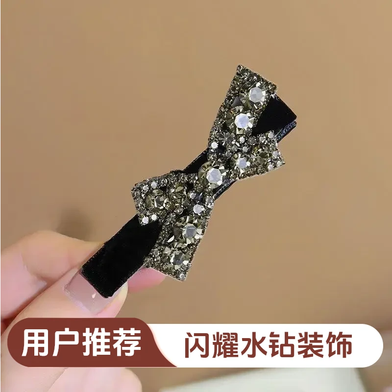 小香风风刘海夹鸭嘴夹蝴蝶结高级感发夹高级感韩版黑色丝绒