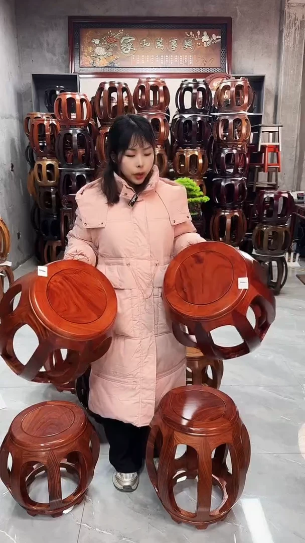 【闪购商品】花梨木类家具花梨木花梨色大号鼓凳一对1号