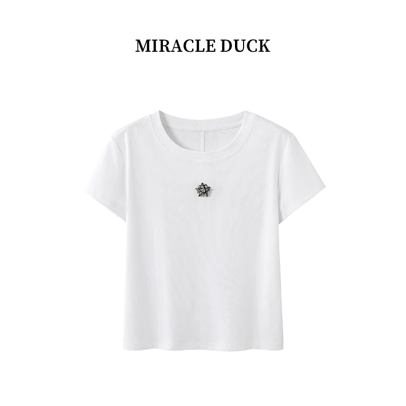 2号【优雅花朵】夏季时尚百搭钉珠女士白色圆领短袖T恤C1557