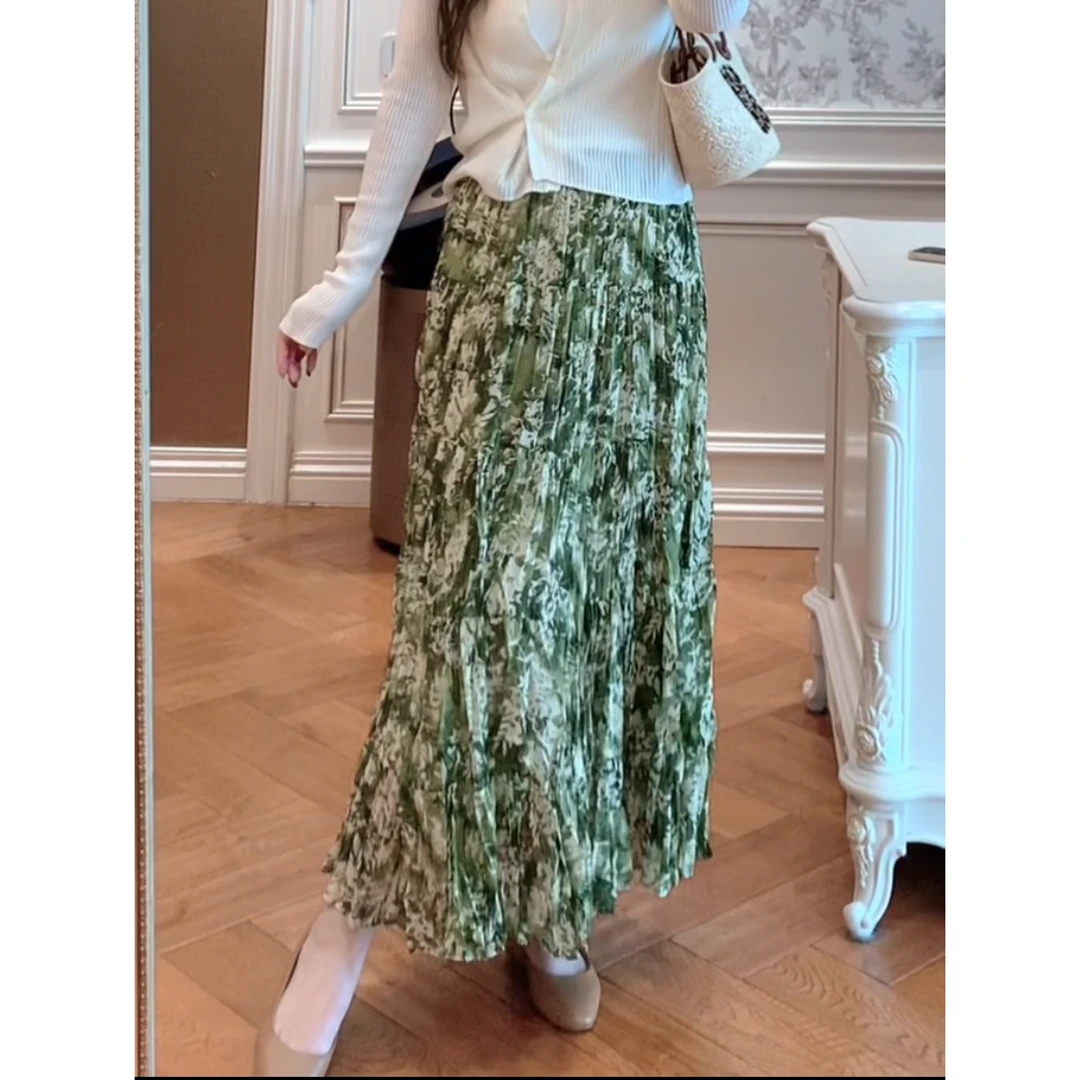 【ZHUJIE】水墨印花碎花大摆显瘦蛋糕半身裙