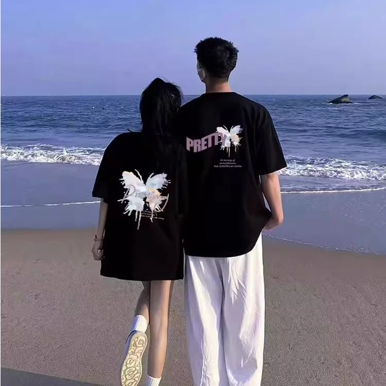 【两件装】disoo情侣装夏季装短袖2025新款一男一女网红小众T恤潮牌