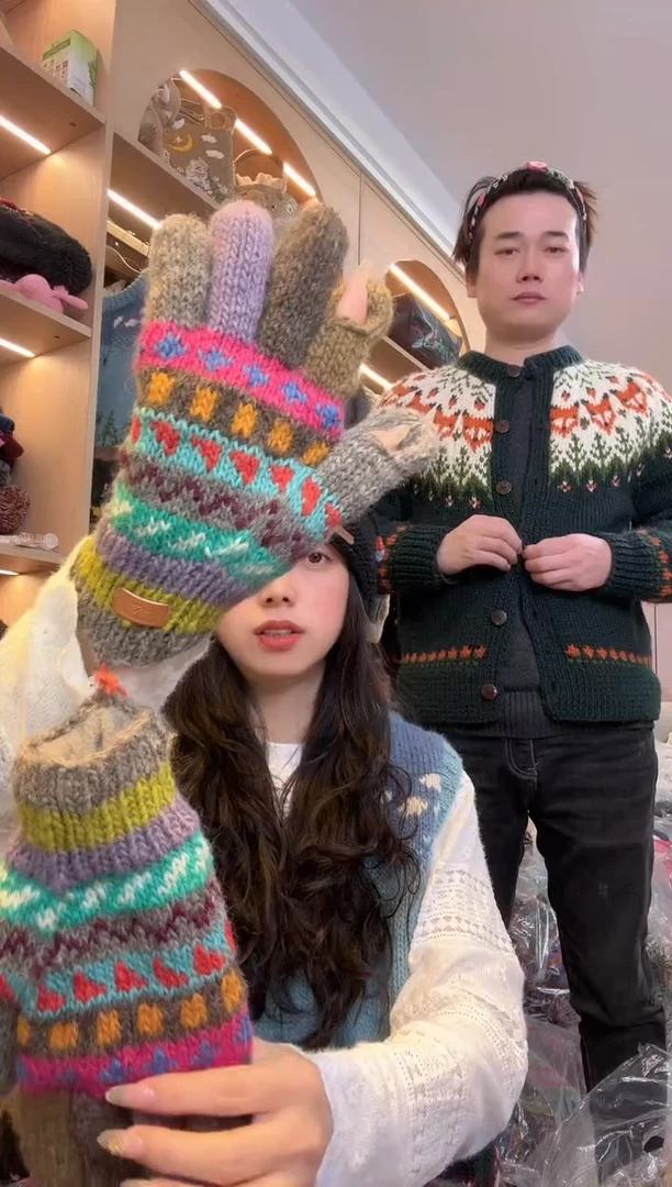 羊毛咖***豆纯手工手套733