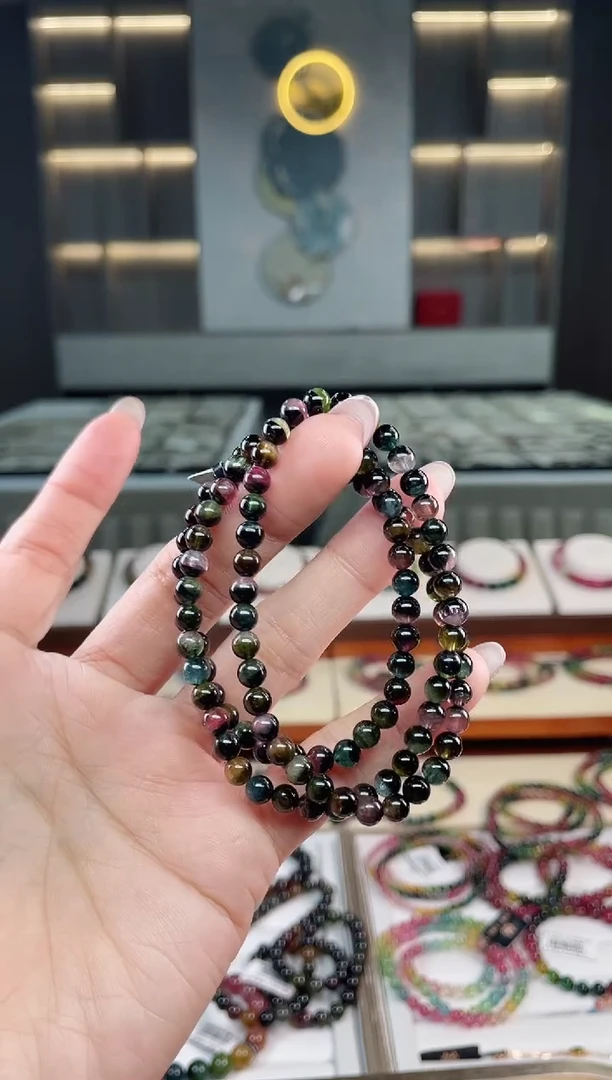 未镶嵌老矿碧玺彩虹三圈手串5mm+碧玺碧玺多样性发一条T