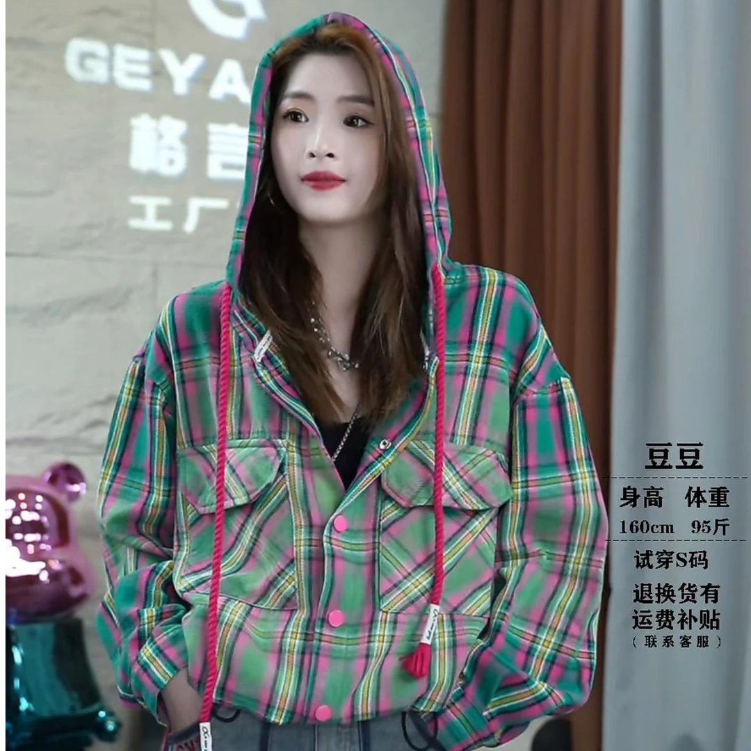 【GEYANTU】665休闲时尚春秋百搭欧美复古连帽宽松印花拼接春季秋季