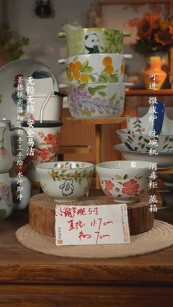 瓷景德镇高温瓷釉下彩手绘陶瓷