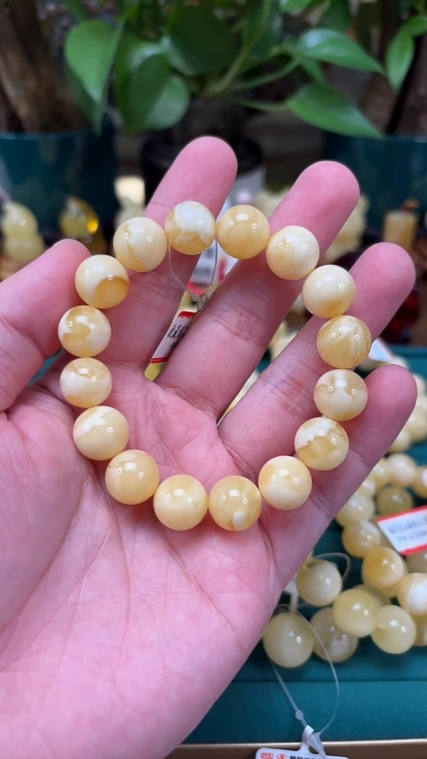 手链蜜蜡未镶嵌H18 收藏臻品白蜡单圈 18.24克 12+mm