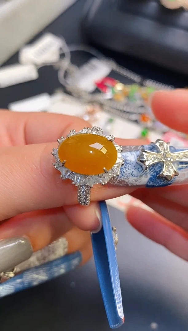 银S925镶嵌戒指翡翠天然