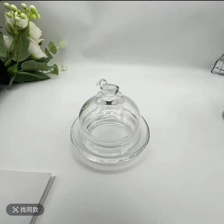 英式透明玻璃带盖小鸟盅刺身点心酱汁碟