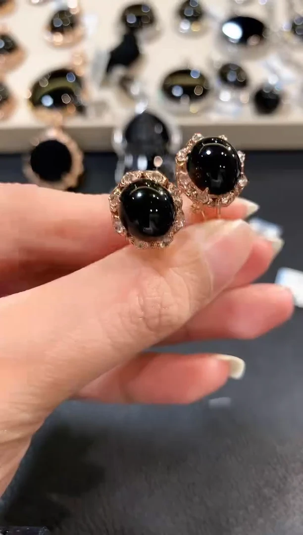 翡翠18K金镶嵌耳饰n128