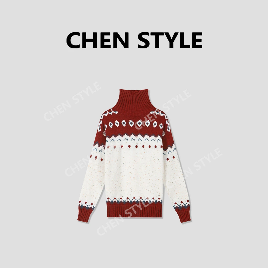 楚楚君~【圣诞氛围】Y88992百搭复古慵懒风高领针织毛衣