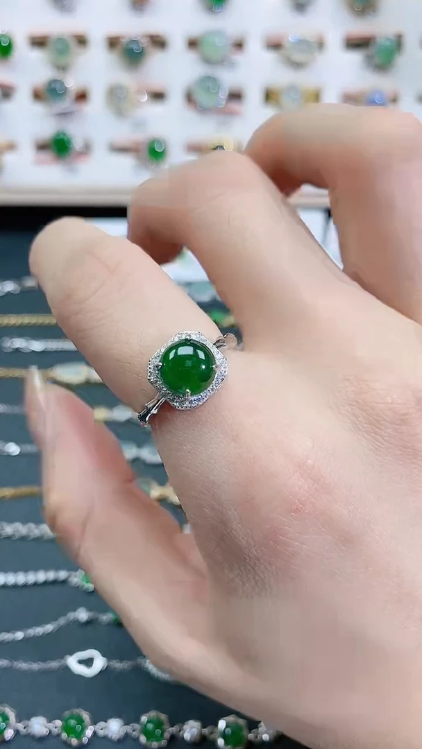 银S925镶嵌戒指翡翠天然翡翠