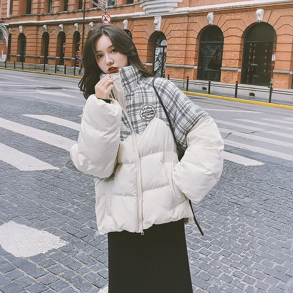 法芬图2025秋冬季设计师格纹服女学院风加厚棉衣面包服外套