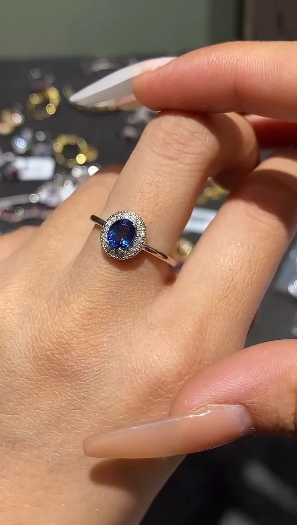 戒指蓝宝石银S925镶嵌戒指