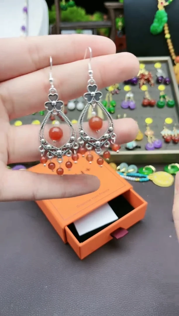 【闪购商品】南红玛瑙耳饰银S925镶嵌103000