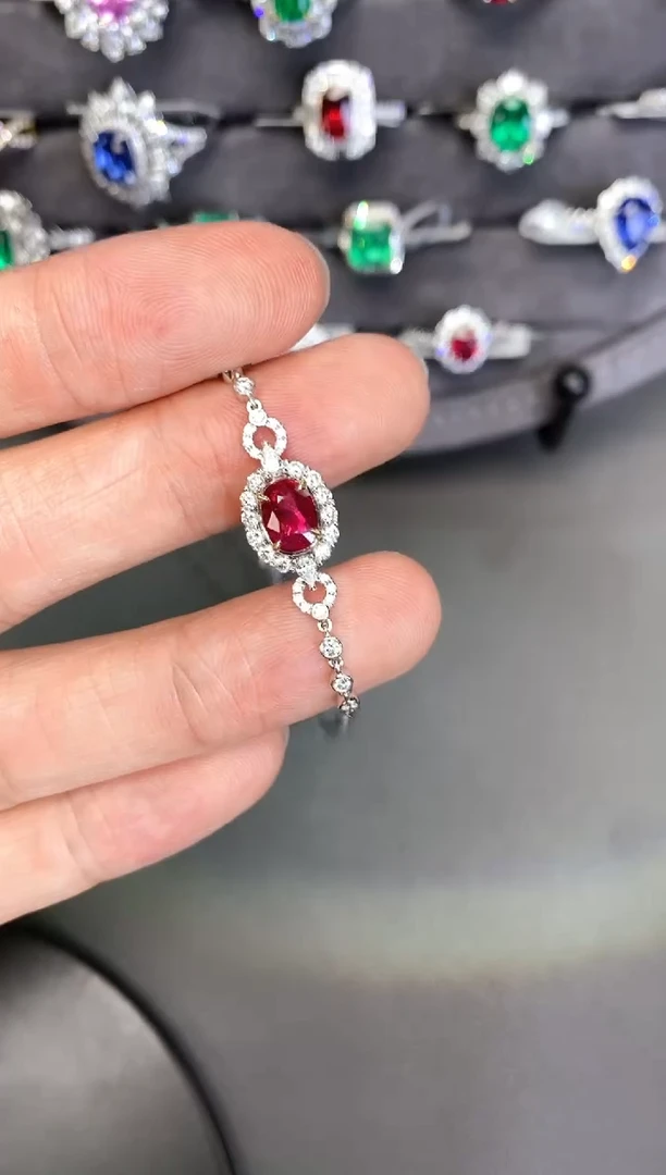 手链18K金镶嵌红宝石【闪购】1.0ct/无烧鸽血红/展会价