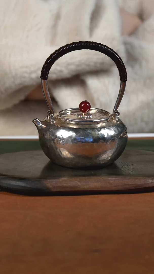 手工锤纹素面烧水提梁