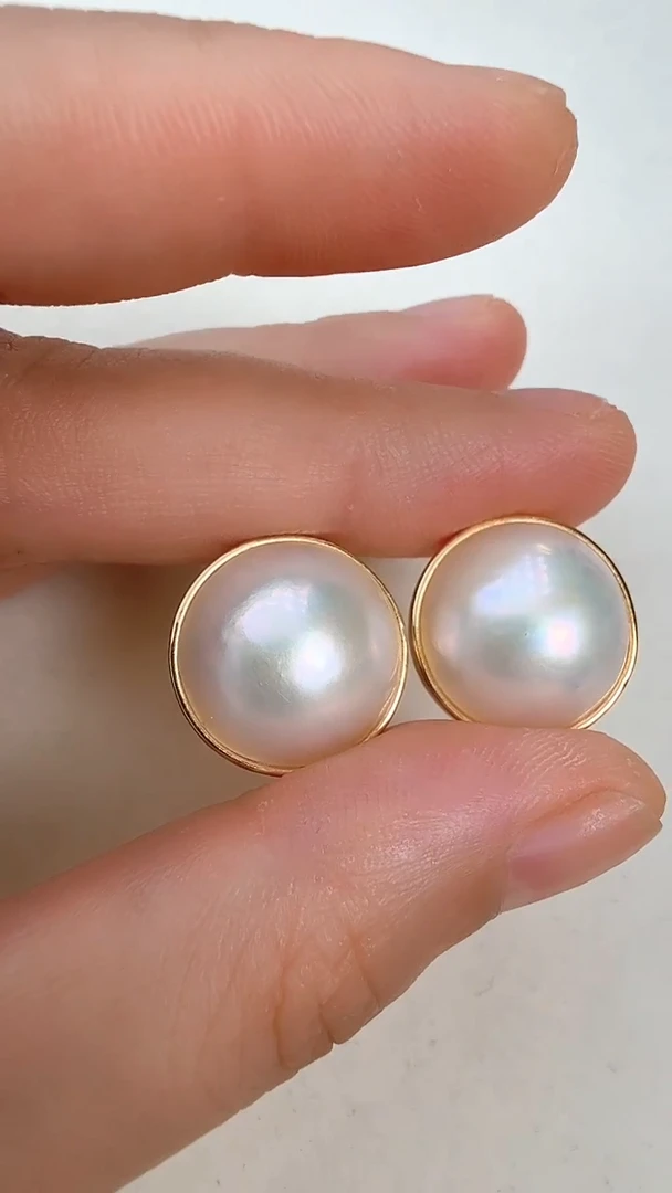 耳饰拼合珍珠（马贝珠）未镶嵌光板金色