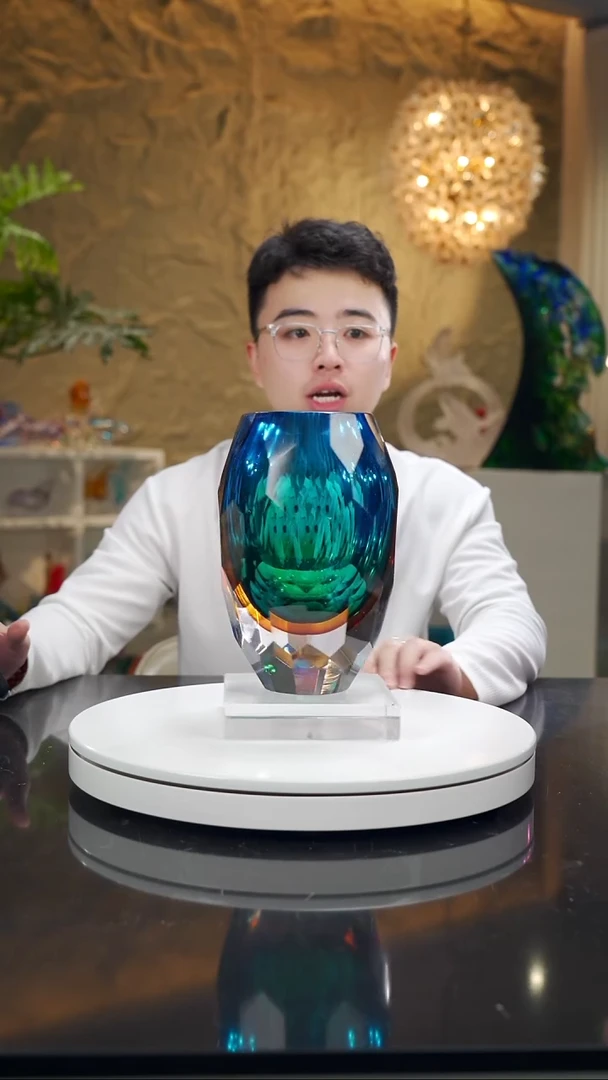 手工艺品琉璃琥珀蓝切面花瓶