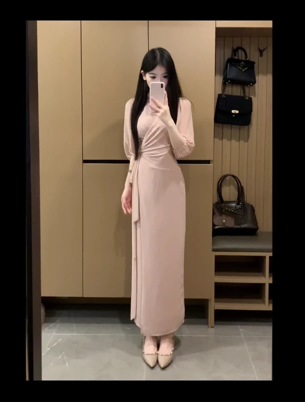 【济州夏日】夏季新款韩系气质一片式雪纺长裙收腰小众连衣裙3352#