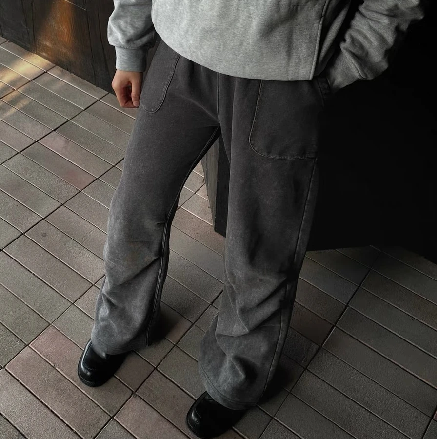 复古蜡染水洗卫裤25春季新品宽松全棉直筒裤休闲裤