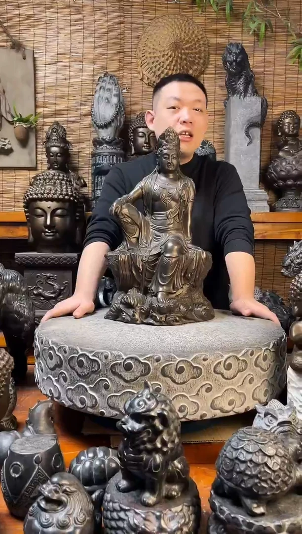 石材天然青石雕刻50水月观音