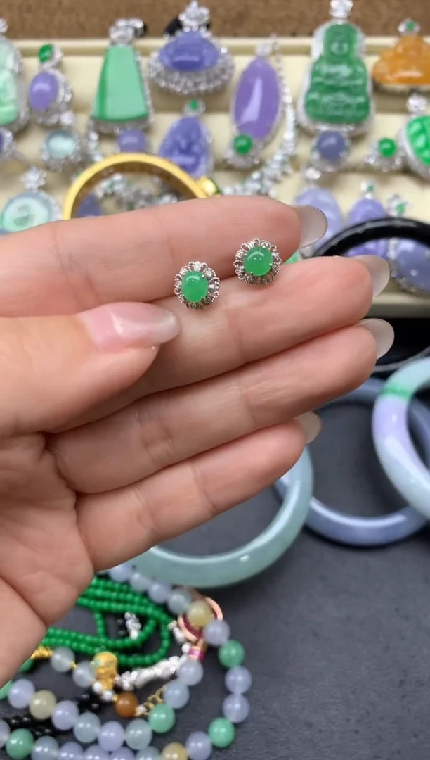 【闪购商品】翡翠耳饰18K金镶嵌341-中国好珍宝