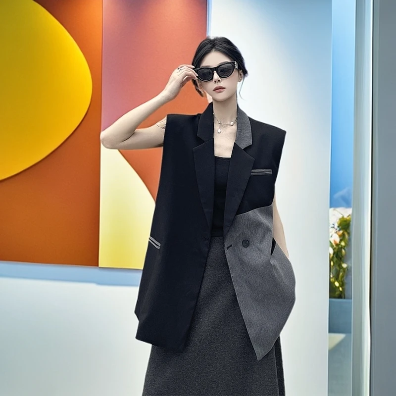 甜酷炸街设计感拼接法式洋气西装马甲女高级气质高级感小西服外套