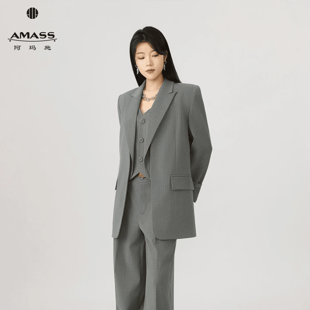 AMASS/阿玛施百搭正装宽松时尚灰色西服外套540064-4P14031